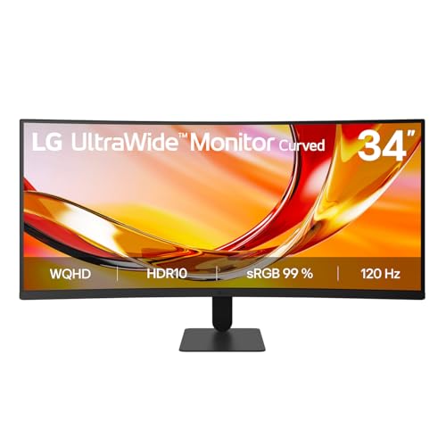LG UltraWide™ 34U601B-B 34 Zoll 21:9 Curved UWQHD VA Monitor, 120Hz, HDR10, AMD FreeSync Premium, 99% sRGB, 1x HDMI 2.0, 1x DisplayPort 1.4, Schwarz