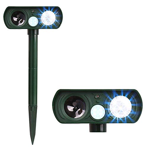 Humutan Dog Repellent, Outdoor Solar Powered Animal Chasing Deterrent,Â Waterproof Ultrasonic Repeller with Motion Sensor and Flashing Lights