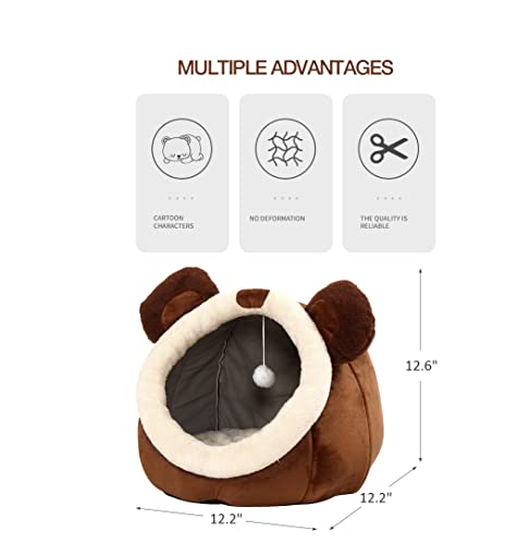 Lcybem-Cat-Beds-for-Indoor-Cats-Cat-Bed-Cave-with-Removable-Washable-Cushioned-Pillow-Soft-Plush-Premium-Cotton-No-Deformation-Pet-Bed-Roomy-Bear-Cat-House-Design-Multiple-Sizes-S