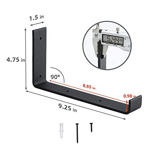 4 Pack Shelf Hook Brackets, Heavy Duty 9 Inch J Shelf Bracket With Lip, Wall Mounted Iron L Shape Floating Shelving Support Brackets, Matte Black, Home Master Hardware #TOP6