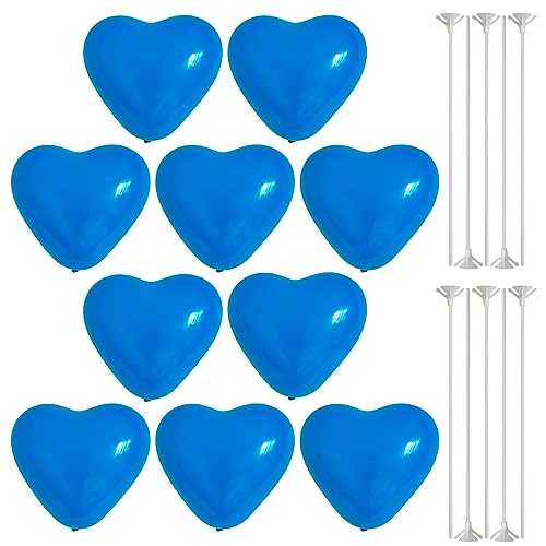 regalo バルーン スティック付き ハートバルーン 6インチ 同色 10本 風船 推し活 応援 グッズ 10色 ライブ コンサート バルーンプロップス 飾り ウェディング (ハートブルー)