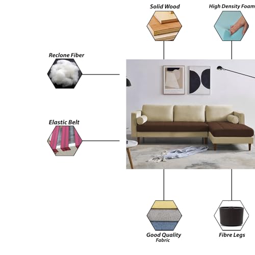 Image of Lezra RHS 4 Seater L Shape Sofa Set for Living Room (Cream Brown Fabric) Premium Fabric Sofa