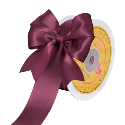 Image of Double Face Burgundy Satin Ribbon 1-1 /2 inch X 25 Yards Polyester Burgundy Ribbon for Gift Wrapping Very Suitable for Weddings Party Hair Bow Invitation Decorations and More
