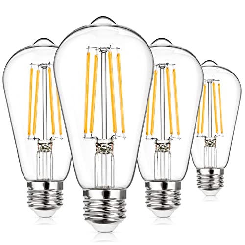 Image of MAXvolador Vintage LED Edison Bulb Dimmable 60W Equivalent 850 Lumens, Warm White 2700K 6W Antique ST58 Filament Light Bulbs, E26 Base, Pack of 4