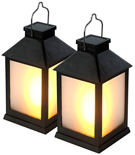 Lunartec Laterne Flammeneffekt: 2er-Set Solar-Gartenlaternen, 12...