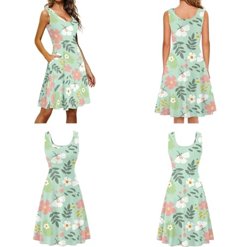 Image of Dreaweet Summer Dresses for Women A-Line Sleeveless Flowy Sun Dresses,Men's Casual Button-Down Shirts,Couple Matching Outfits