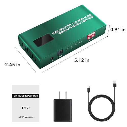 Image of HDMI Splitter 1 in 2 Out 4k 120hz with Audio Extractor Hue Sync Box 1x2 hdmi 2.1 Splitters 8k 2 Way hdmi Splitter 1 in 2 Out 4k 120hz hdmi duplicator 1 Input 2 Output 8k hdmi 2.1 duplicator 1x2