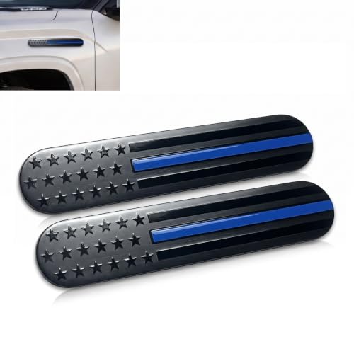 Yiwview 2PCS 3D Metal American Flag Emblem Decal, 6 x 1 Inch USA Flag Badge Sticker, Self-Adhesive Patriotic USA Flag Decal Sticker for Car Truck SUV Window (Blue)