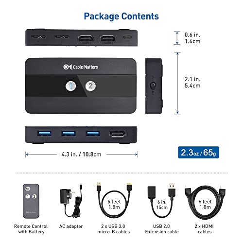 Cable Matters USB 3.0 KVM Switch HDMI 4K@60Hz for 2 Computers with 3X 5Gbps USB Ports, HDMI KVM Switch 2 Port - RF Remote Control Included by Cable Matters - Image 6