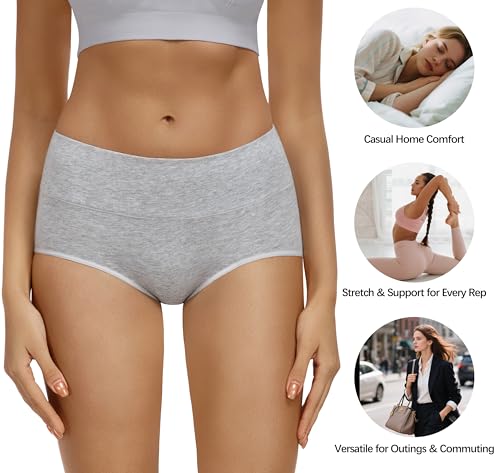 Image of MIRITY Women's High Waist Cotton Underwear - Soft Full Coverage Briefs with Double-Layer Waistedband