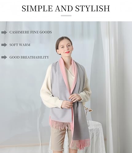 Women Winter Warm Scarf Cashmere Scarf Elegant Contrast Color Tasseled Shawl Long Stoles Oversized Soft Scarves Gifts4