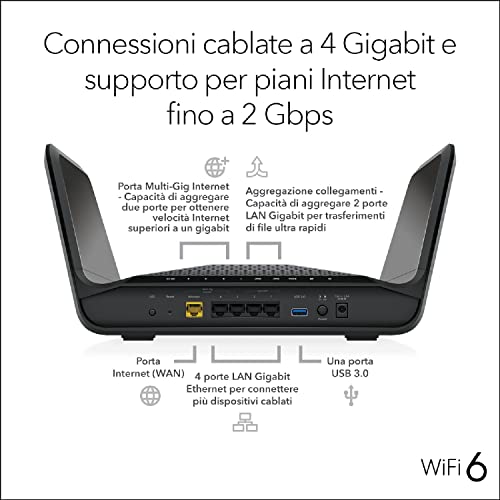 NETGEAR Nighthawk Router WiFi 6 (RAX70), Dual-Band Velocità Wireless AX6000 (fino a 6.6 Gbps), Copertura fino a 175 m2 - Router - Immagine 4