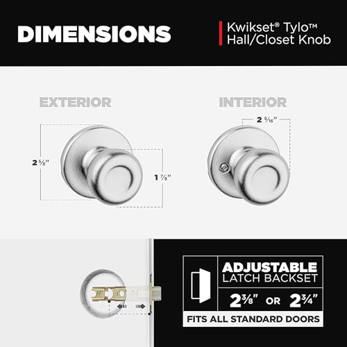 Image of Kwikset Tylo Interior Passage Door Knob, Handle For Closet and Hallway Doors, Non-Locking Doorknob, Satin Chrome