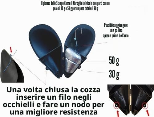 "Tenya, Madai, Jig, Kabura - Stampi Marsigliesi - Esca Speciale per la Pesca dell'Orata Reale in Barca - Set di 2 esche con Piombi x2 30g e x2 50g"