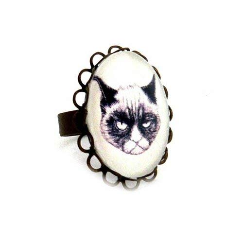 Bague Cabochon Grumphy Cat Chat Noir Et Blanc Grincheux Dessin Peinture Reglable Bronze Mignon Kawaii Alice Blanc Ovale Dentelle Vintage 18x25mm Cabochon En Verre Femme Steampunk Gothique Punk Rock Amazon Fr Produits