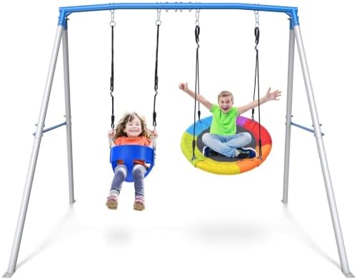 Trekassy Swing Sets for Backyard,440lbs A-Frame with Saucer & Toddler Swing