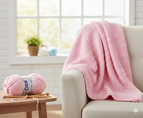 Image of ProKart Premium Blankie Wool, Plush & Cuddly, Chenille Yarn Supersoft Hand Knitting Wool Ball | Blanket Thick /Mottu Yarn Ball Suitable for Hand Knitting and Crocheting (Baby Pink, 100gms x 4 Pack)