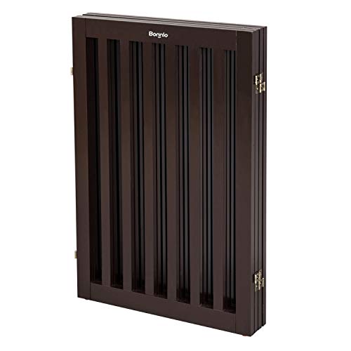 Bonnlo Freestanding Wooden Pet Gate with Foot Supporters for Dogs Puppy Indoor Staircase Doorway Configurable Folding 4 Panel Indoor Wood Doggy Fence/Divider, 83-Inch Width, 30-Inch Height | Espresso