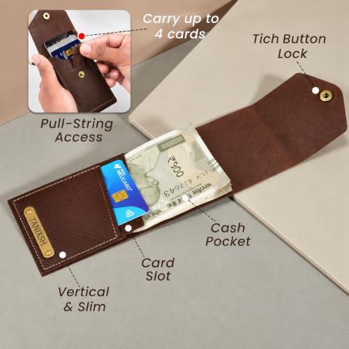 Image of Personalized Slim Wallet for Men, Card & Cash Holder (Brown)