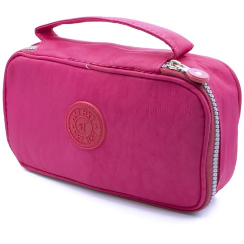 Estojo Escolar Feminino Masculino Grande Box Ziper Resistente Papelaria Fofa Quadrado Infantil Unissex Alça De Mão Organizador De Lápis Canetas Marcadores Lapiseira Borracha Apontadore (Rosa Escuro)