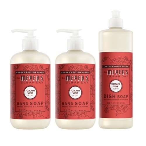 Mrs. MEYERS Clean Day Tomato Vine 3 Pack Bundle Liquid Hand Soap 12.5 OZ (2) Liquid Dish Soap 16 OZ (Variety Pack)
