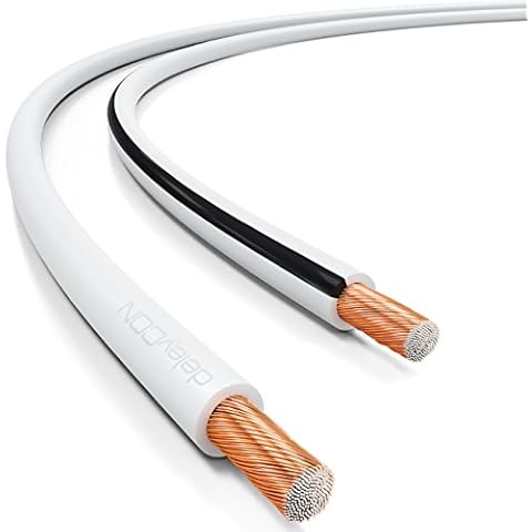 deleyCON 10m (32.81 ft.) Loudspeaker Cable 2x 0.75mm² Speaker Cable CCA Copper-Coated Aluminium 2x24x0.20mm Filaments Polarity Marking - White Cover