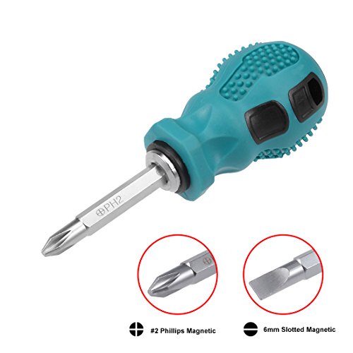 Sourcingmap 2 in 1 Screwdriver #2(PH2) Phillips 6mm Slotted Driver Magnetic, Silver Tone,green,black, #2 Phillips,6mm Slotted - Image 2