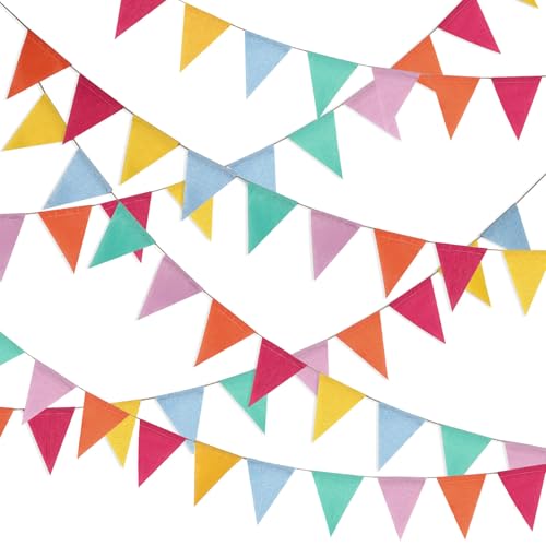 Image of Kosiz 96 Pcs 65.6 ft Easter Pastel Pennant Banner Flags Colorful Triangle Bunting Flags Burlap Hanging Rainbow Pennant Garland for for Birthday Easter Summer Wedding Carnival Outdoor Party Decorations