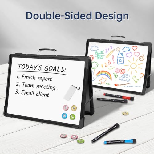 Image of Small Dry Erase White Board - TSJ OFFICE 12 inch x 16 inch Mini Easel Desktop Double Sided Whiteboard, Portable Magnetic Board on Table Top with Holder for Drawing, Teacher Instruction, Memo Board