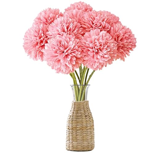 Künstliche Hortensienblüten 12 Stück Künstliche Blumen Chrysantheme Kunstblumen Herbst Seidenblumen Künstliche Hortensienblüten, für Hochzeits Deco, Heimdeko, Büro, Garten Party Deco(Rosa)