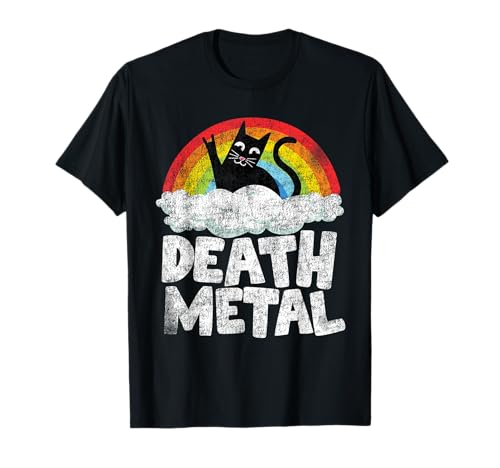 Death Metal Gato Retro Arco Iris Metalfan Heavy Metal Camiseta