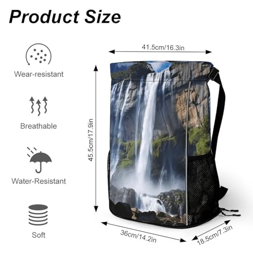 Beautiful Waterfall Drawstring Backpack, Dry Wet Separate Gym Bag Unisex Sports Drawstring Bag for Work, Fitness2