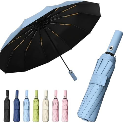 Image of Umbrella, UV Big Size Umbrella for Sun Protection Rain Windproof Strong large 3 fold for men women kids boys girls Perfect small & stylish Windproof & Compact (Sky Blue)