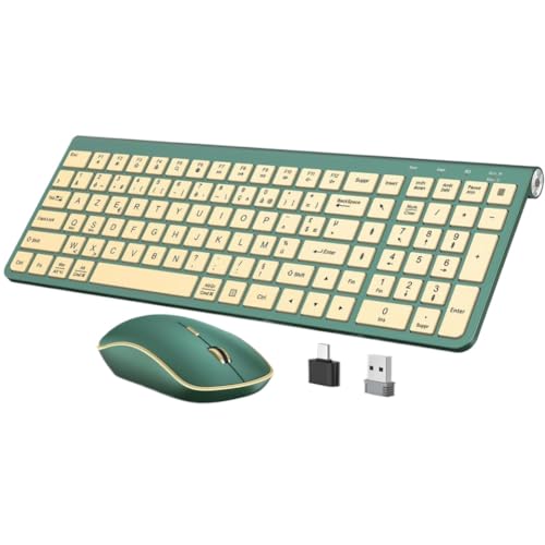 �l�ԍH�w�Ɋ�Â������C�����X�L�[�{�[�h�ƃ}�E�X �����^�R���p�N�g�f�U�C�� �t�����X AZERTY �A�����J QWERTY �É� USB-A USB-C �|�[�g 5420 OfficeJet Pro 8025 �ƌ݊�������(FR green)