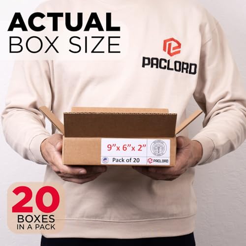 Image of Small Cardboard Boxes 9 inchL x 6 inchW x 2 inchH (Pack of 20) - USA-Made Packing Boxes for Moving, Shipping, or Storage - USPS, UPS, FedEx Approved - Professional Packing Supplies for Moving