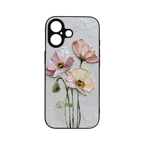 qizjio Pastel Oil Flower Phone Case, Shockproof Protective Floral Art Cover for iPhone 17