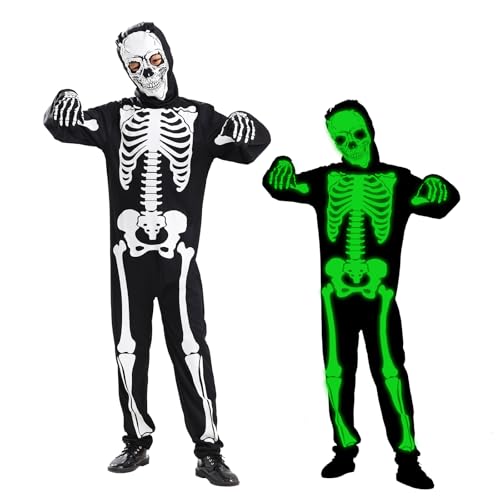XiLayNeen Disfraz de Esqueleto para Niños,Disfraz Halloween Niño,Disfraces de Halloween de Esqueleto Que Brillan en la Oscuridad para Carnaval Cosplay Fiesta
