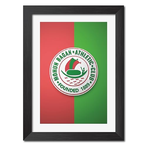 Image of TenorArts Mohun Bagan Poster Football 3D Textured Logo Print Laminated Photo Frame Painting with Matt Finish Black Tectures (9 inches x 12inches)