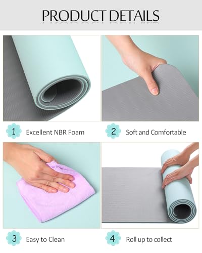 Image of Woanger 2 Pack Yoga Mats (72x24) 3 /8 Inch Thick Exercise Yoga Mat for Home Workout with Strap Non Slip Pilates Gym Supplies for Women Men(Pink, Green,Tpe)