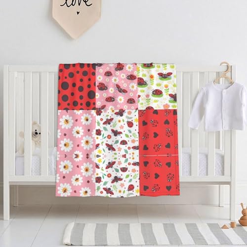 QAZWZML Copertina per neonati con coccinella, perfetta per neonati, coperte per culla, per culla, pisolino o asilo nido