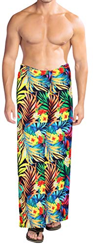 HAPPY BAY Men's Cover Up Hawaiian Summer Long Swim Trunk Swimwear for Men Vacation Beach Holidays Beachwear Pareo One Size Ebony, Floral2