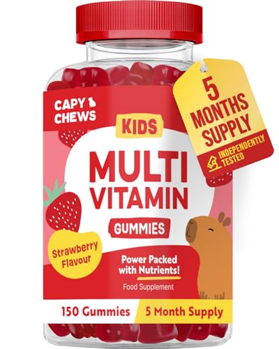 Kids Multivitamin Gummies 5 Month Supply - 150 Gummies - Packed with Essential Vitamins & Nutrients - Chewable Multivitamins for Children - with Vitamin C D3 A E B6 & B12 - Strawberry Flavour