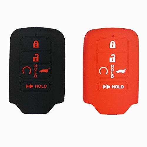 2Pcs Coolbestda Silicone Key Fob Cover Case Protector Remote Keyless Entry for 2019 2018 2017 2016 2015 Honda Accord Civic CR-V CRV Pilot EX-L Touring Premium 5 Buttons Key Black Red