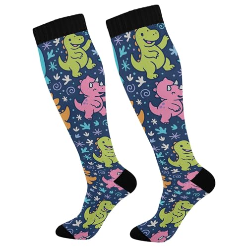 JUNZAN Dino Roar Compression Socks for Women & Men Circulation Long Socks for Running Cycling Athletic Nurse