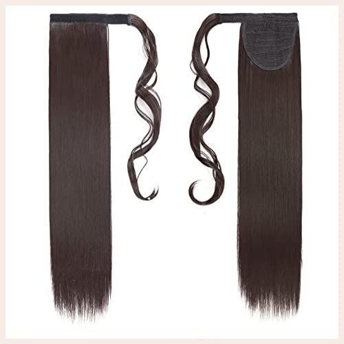 TESS Clip In Ponytail Hair Extensions Brown 23 Inches, 4A Dark Brown Straight Hair Extensions Clip In Ponytail 90g Fake Extension - Image 2