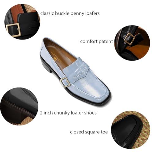 Image of MOOMMO Women Chunky Heel Penny Loafers Square Toe Buckle Slip On Comfort | Office Ladies Loafer Pumps 2 inch Stacked Block Heel Dress Loafers Oxfords Walking Dress Shoes Casual Size 4-11 M US