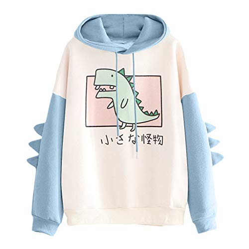 RUNYN Sudadera con capucha para mujer, estilo japonés, kawaii, caricatura, sudadera con capucha para otoño e invierno, para fiestas, viajes, uso diario, azul, S