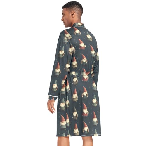 Men’s Robe Cartoon Gnome Print, Long Sleeve Bathrobe for Sleep Shower-M4
