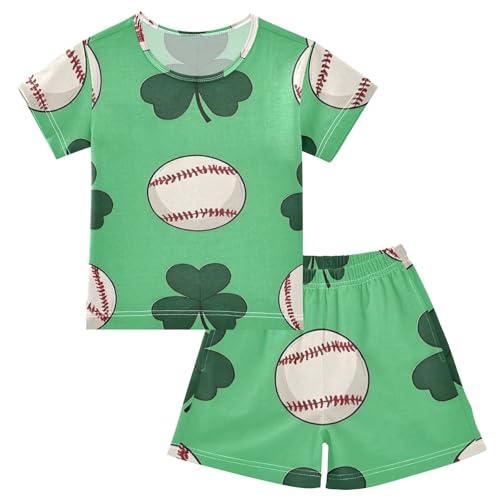 Summer Pajama Set Baseball Clover Pattern, Short Sleeve Sleepwear Nightwear