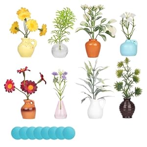 Flintronic 8pcs Mini Vase Fridge Magnets, 3D Tiny Bud Vases, DIY Vase Magnets, Cute Mini Vases Fridge Magnet with Strong Magnet for Refrigerator, Locker, Kitchen, Office (Contain Flowers)